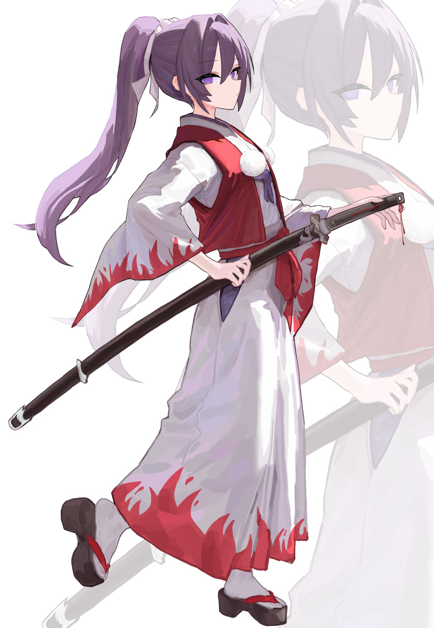 1girl, absurdres, expressionless, full_body, funengliang_(naidesu), hair_intakes, hair_ribbon, hakama