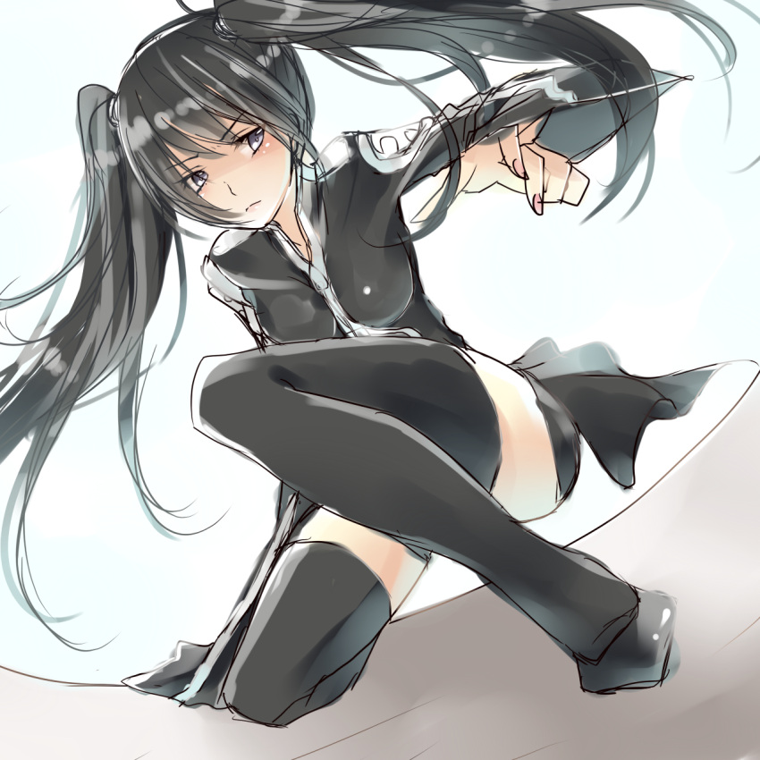 1girl, ayuteisyoku, black_hair, black_jacket, black_order_uniform, black_shoes, black_shorts, black_skirt