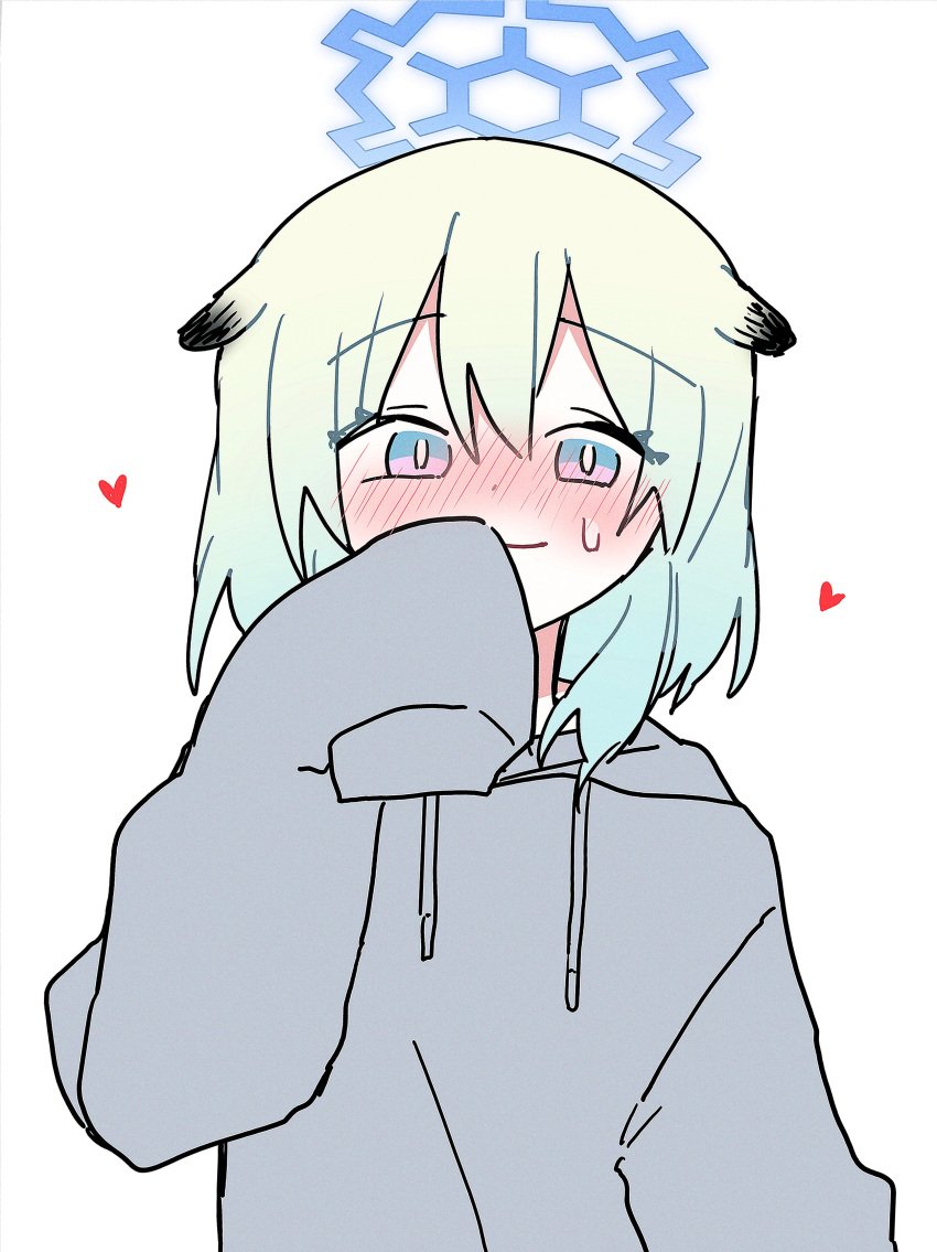1girl, absurdres, animal_ears, blue_archive, blush, closed_mouth, green_hair, grey_hoodie