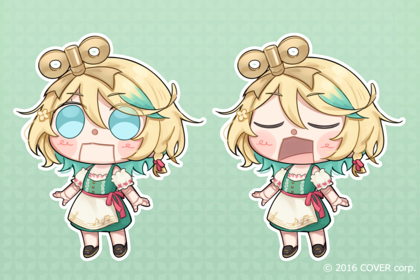 1girl, apron, blonde_hair, cecilia_immergold, chibi, closed_eyes, closed_mouth, commentary