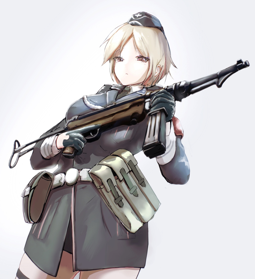 1girl, absurdres, ammunition_pouch, b-luck_coffee, blonde_hair, girls_frontline, gun, highres
