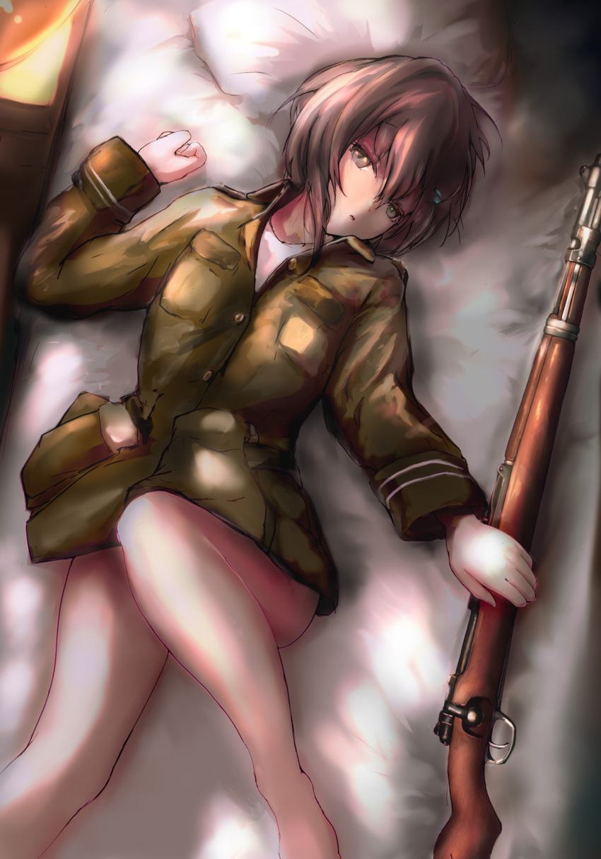 b-luck_coffee, bare_legs, bolt_action, gun, highres, holding, holding_gun, holding_weapon