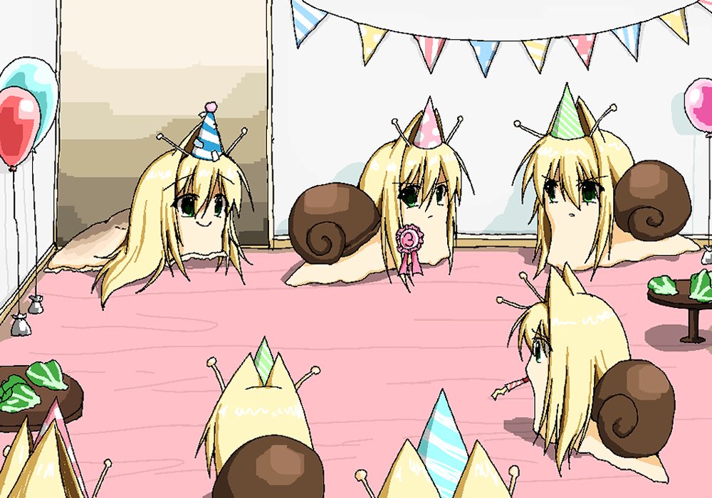 annika_(salvika), award_ribbon, balloon, blonde_hair, closed_mouth, english_commentary, green_eyes, hair_intakes