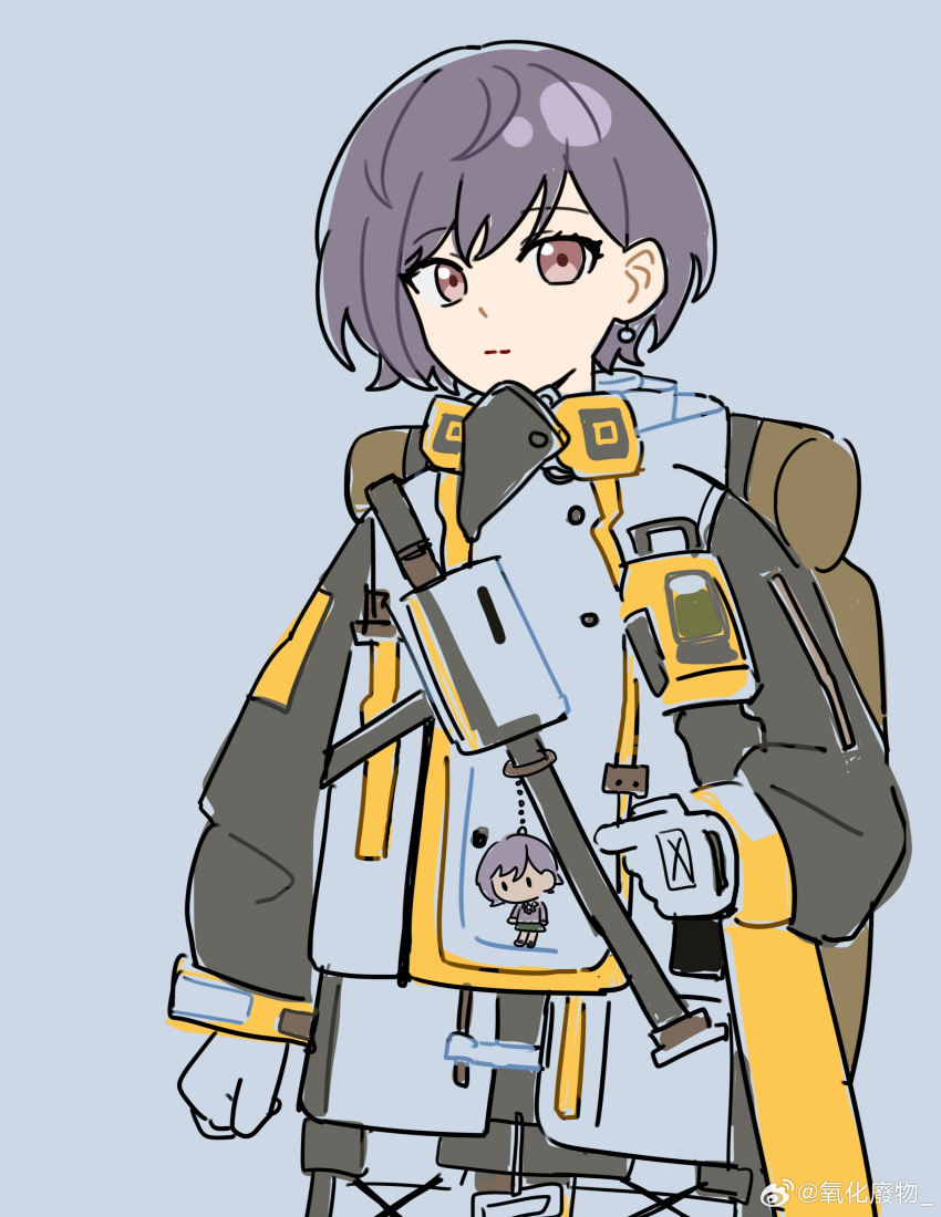 1girl, absurdres, arknights, backpack, bag, bang_dream!, bang_dream!_it's_mygo!!!!!, blue_background