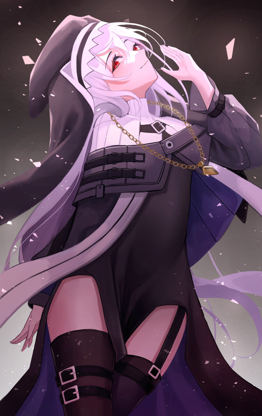 1girl, absurdres, arknights, belt, belt_buckle, black_belt, black_dress, black_hat