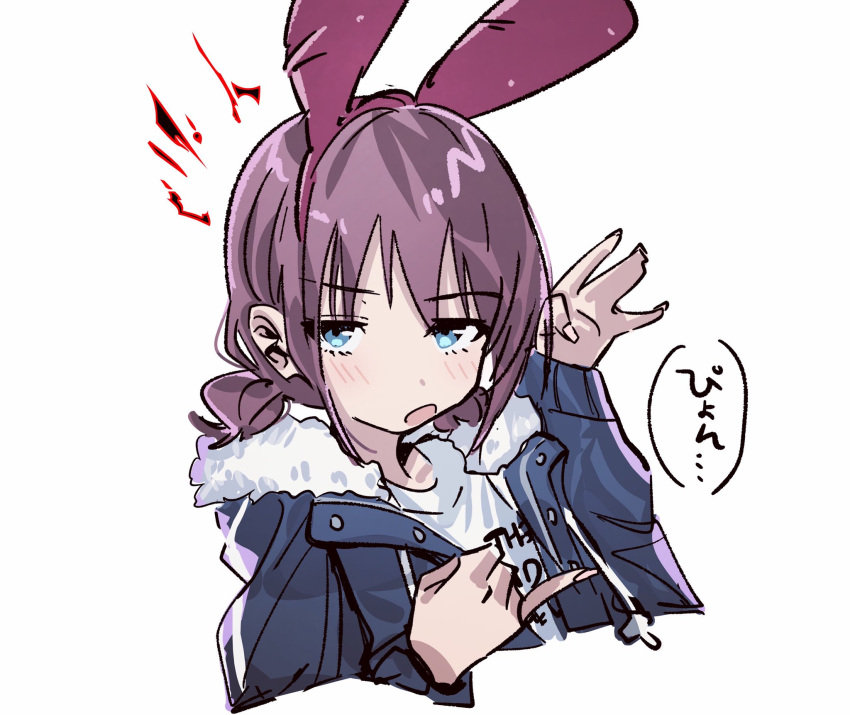 1girl, black_jacket, blue_eyes, blush, brown_hair, girls_band_cry, hair_ornament, highres