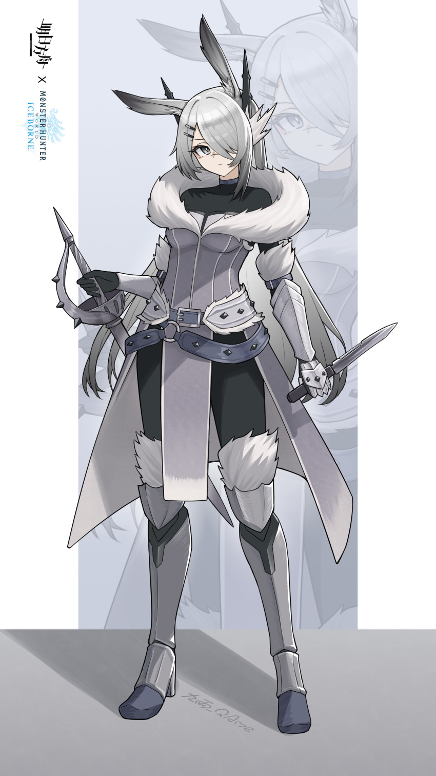1girl, absurdres, alternate_costume, animal_ears, arknights, armor, armored_boots, belt