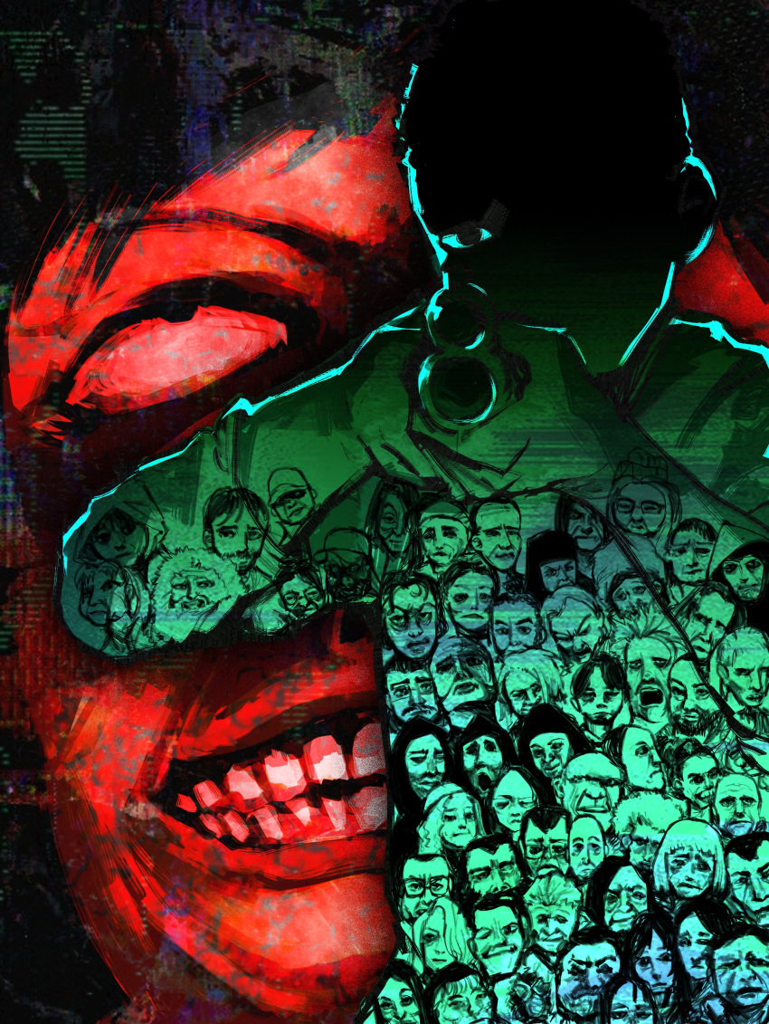 6+boys, 6+girls, absurdres, aiming, aiming_at_viewer, alkonost_(no_i'm_not_a_human), amogus_guy_(no_i'm_not_a_human), angry_guy_(no_i'm_not_a_human), armchair_lawyer_guy_(no_i'm_not_a_human), babushka_(no_i'm_not_a_human), bald, bandana_guy_(no_i'm_not_a_human), bar_guy_(no_i'm_not_a_human), bearded_huntsman_(no_i'm_not_a_human), best_son_(no_i'm_not_a_human), big_momma_(no_i'm_not_a_human), blinded_man_(no_i'm_not_a_human), body_horror, cashier_girl_(no_i'm_not_a_human), cat_(no_i'm_not_a_human), cat_lady_(no_i'm_not_a_human), cheerful_man_(no_i'm_not_a_human), child, coat_guy_(no_i'm_not_a_human), conspiracy_theorist_(no_i'm_not_a_human), cultist_1_(no_i'm_not_a_human), cultist_2_(no_i'm_not_a_human), cultist_3_(no_i'm_not_a_human), deadbeat_mom_(no_i'm_not_a_human), delivery_man_(no_i'm_not_a_human), ex-minister_(no_i'm_not_a_human), fema_agent_(no_i'm_not_a_human), fema_wife_(no_i'm_not_a_human), firefighter_(no_i'm_not_a_human), fortune_teller_(no_i'm_not_a_human), gravedigger_(no_i'm_not_a_human), grin, gun, highres, holding, holding_gun, holding_weapon, homeless_man_(no_i'm_not_a_human), horror_(theme), husband_(no_i'm_not_a_human), intruder_(no_i'm_not_a_human), kindergarten_teacher_(no_i'm_not_a_human), little_girl_(no_i'm_not_a_human), long_sleeves, looking_up, mature_female, mature_male, mobster_(no_i'm_not_a_human), morbid_romantic_(no_i'm_not_a_human), multiple_boys, multiple_girls, no_i'm_not_a_human, oilfish_burrrr, open_mouth, parentless_teenager_(no_i'm_not_a_human), prophetic_man_(no_i'm_not_a_human), protagonist_(no_i'm_not_a_human), raincoat_child_(no_i'm_not_a_human), realistic_teeth, seductive_woman_(no_i'm_not_a_human), sirin_(no_i'm_not_a_human), sleepless_man_(no_i'm_not_a_human), smile, stand_up_guy_(no_i'm_not_a_human), stoner_(no_i'm_not_a_human), sun_guy_(no_i'm_not_a_human), surgeon_(no_i'm_not_a_human), taxi_driver_(no_i'm_not_a_human), teeth, weapon, wheelchair_guy_(no_i'm_not_a_human), widowed_woman_(no_i'm_not_a_human), wife_(no_i'm_not_a_human), wireface_(no_i'm_not_a_human), wounded_man_(no_i'm_not_a_human), wrinkled_skin, yakob_(lost_in_the_roots)