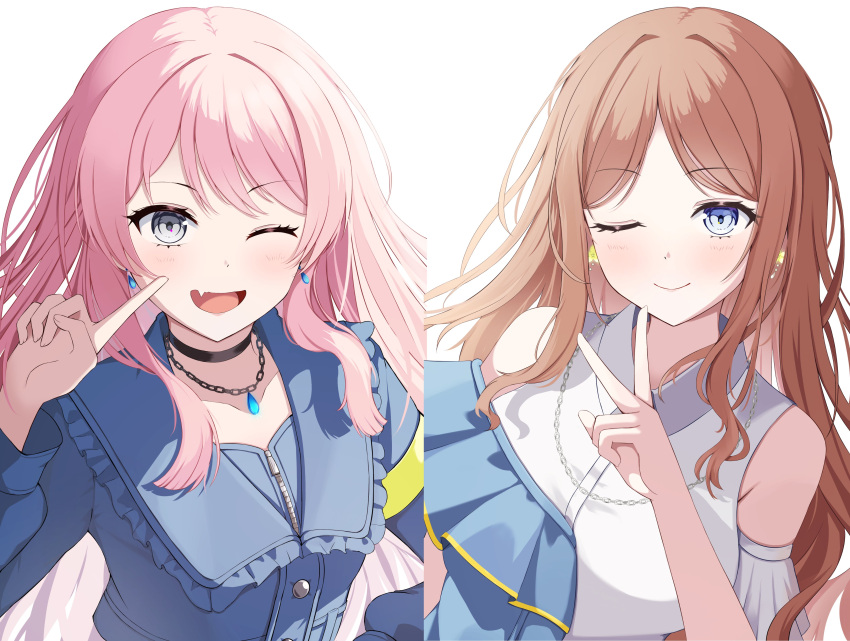 2girls, ;d, absurdres, armband, bang_dream!, bang_dream!_it's_mygo!!!!!, bare_shoulders, black_choker