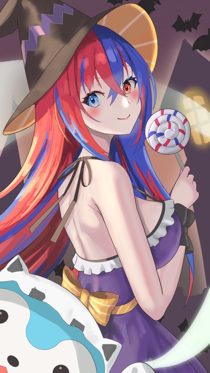 1girl, alternate_costume, back, backless_dress, backless_outfit, bat_(animal), blue_eyes, blue_hair