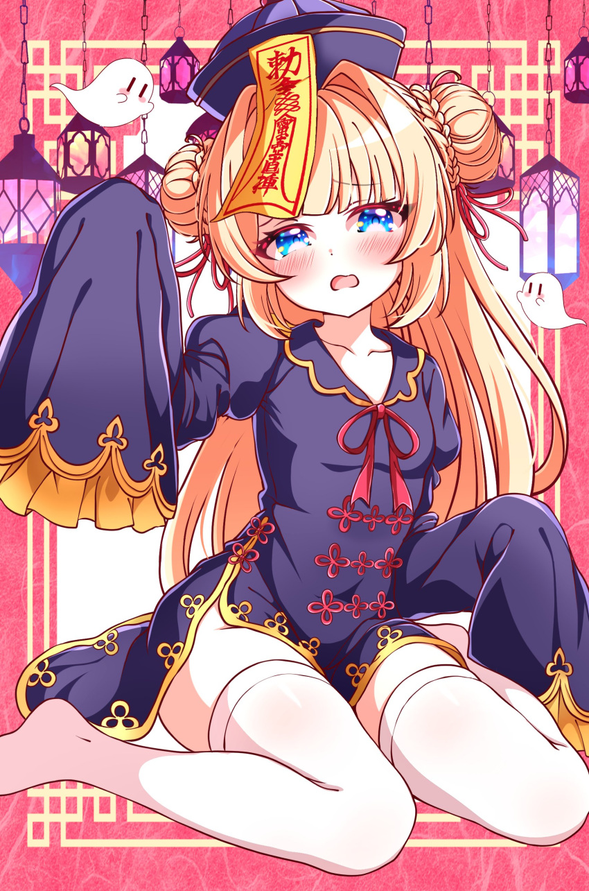 1girl, absurdres, blonde_hair, blue_eyes, blush, chinese_clothes, collarbone, double_bun