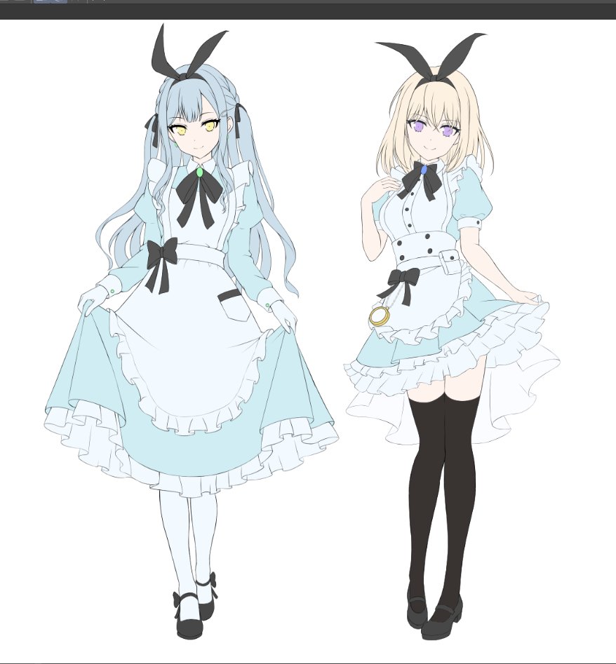 2girls, alice's_adventures_in_wonderland, alice_(alice_in_wonderland), alice_(alice_in_wonderland)_(cosplay), alternate_costume, animal_ear_hairband, animal_ears, apron