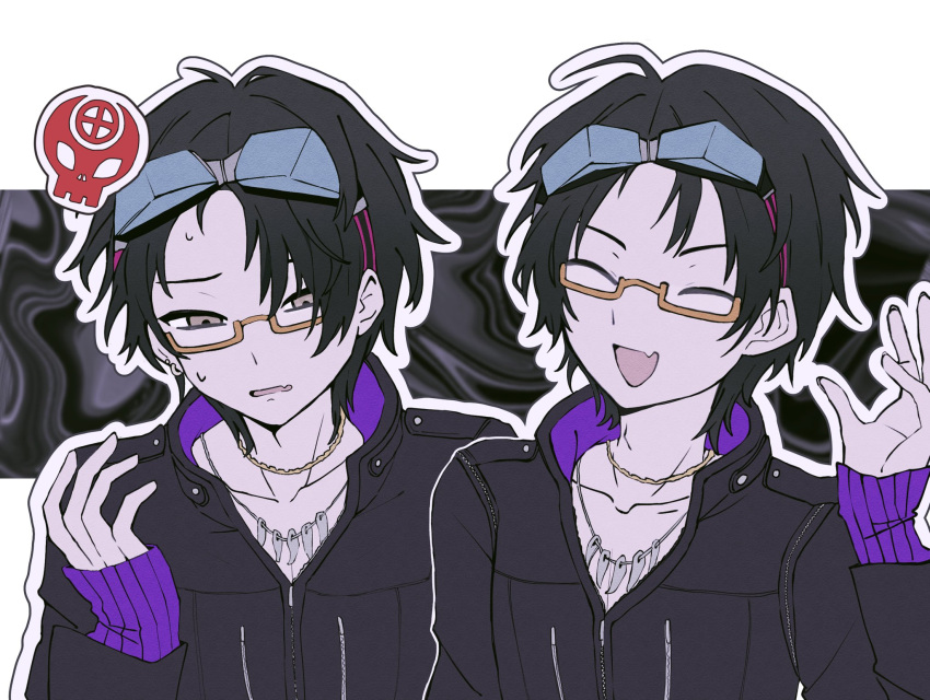 1boy, black_hair, black_jacket, chain, chain_necklace, closed_eyes, collarbone, commentary_request
