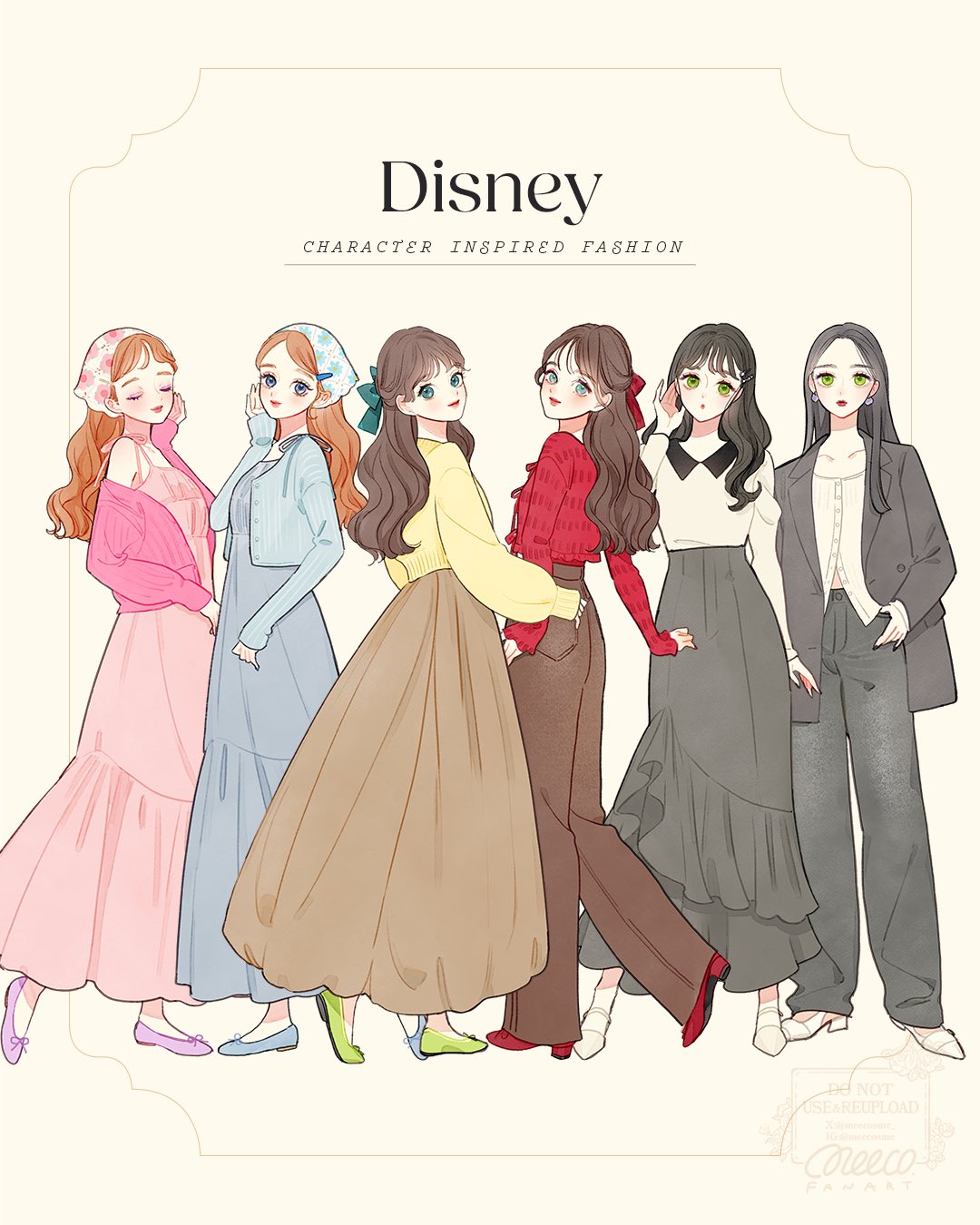 6+girls, animification, bag, black_hair, cinderella_(disney_movie), closed_mouth, dual_persona, genderswap
