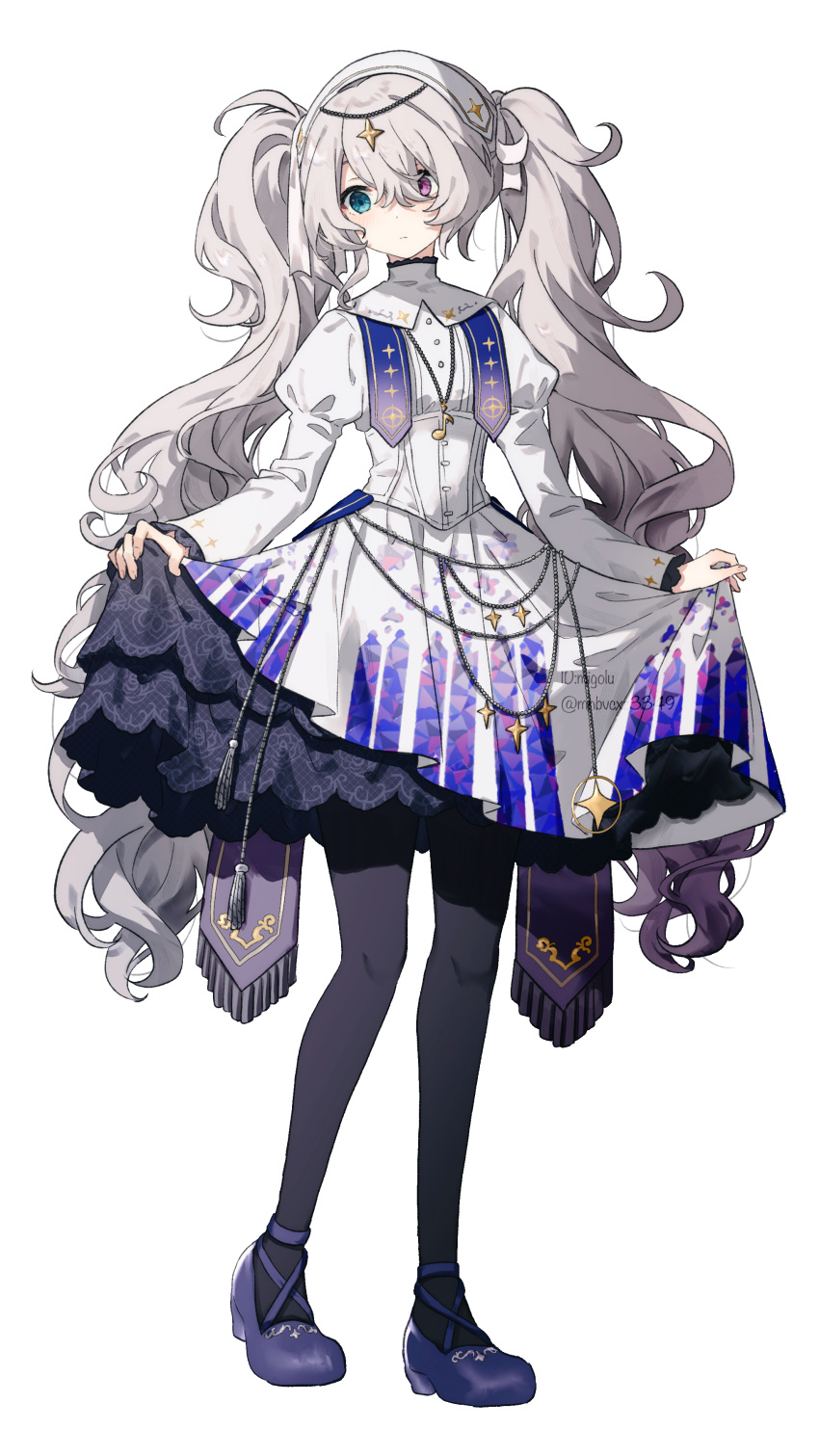 1girl, 25-ji_miku, absurdres, aqua_eyes, black_pantyhose, closed_mouth, commentary, corset