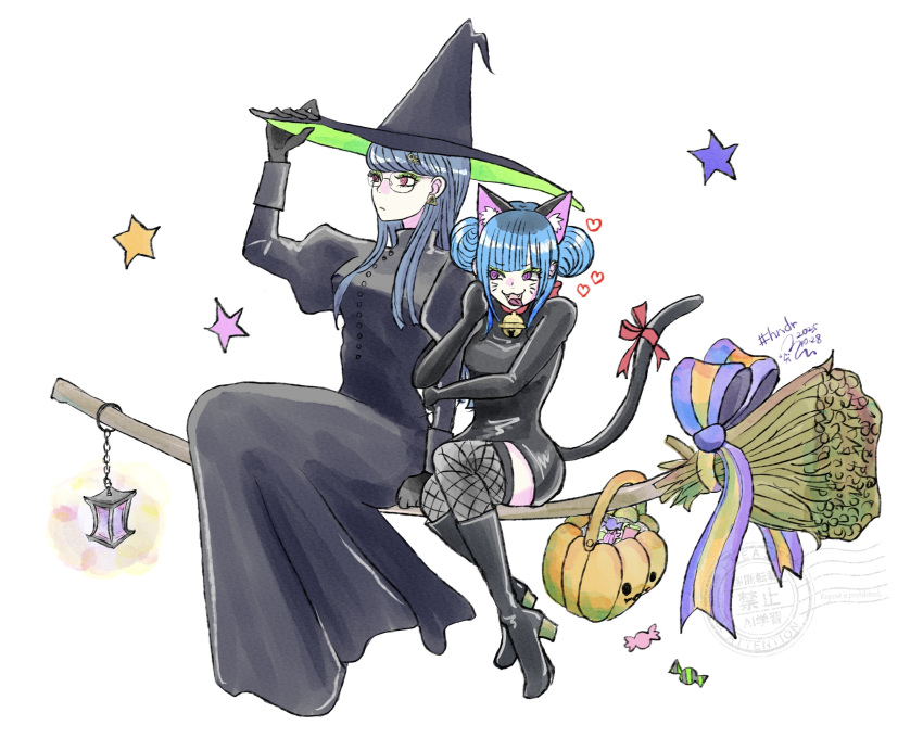 2girls, absurdres, adjusting_clothes, adjusting_headwear, amemiya_darumi, animal_costume, animal_ears, arm_hug