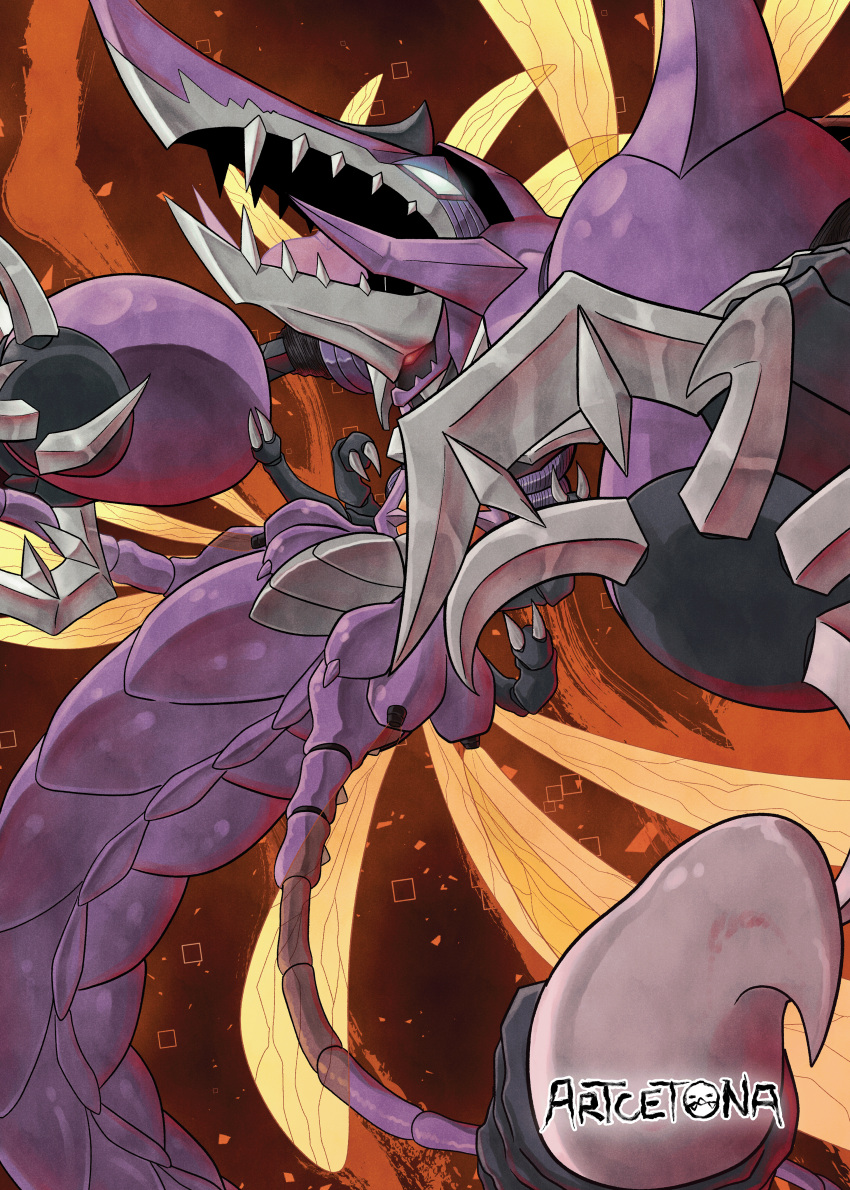 absurdres, artcetona, artist_name, brown_background, bug, digimon, digimon_(creature), extra_eyes