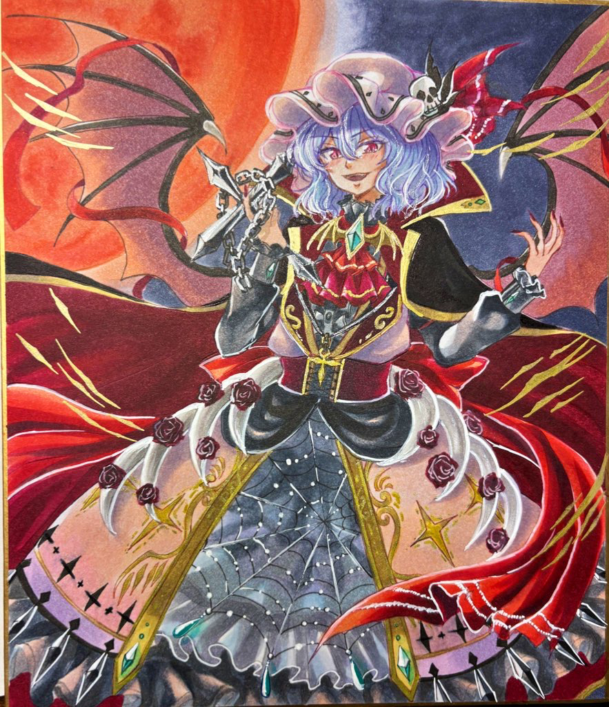 1girl, alternate_costume, ascot, back_bow, bat_wings, black_cape, blue_hair, blush