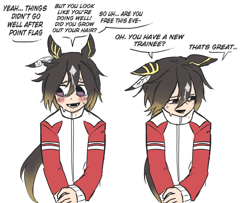 1girl, absurdres, animal_ears, black_hair, blush, brown_hair, ear_covers, english_text