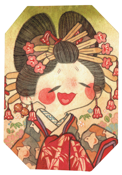 1girl, closed_eyes, comb, dango_hair_ornament, datehyogo, eyeshadow, floral_print, food-themed_hair_ornament