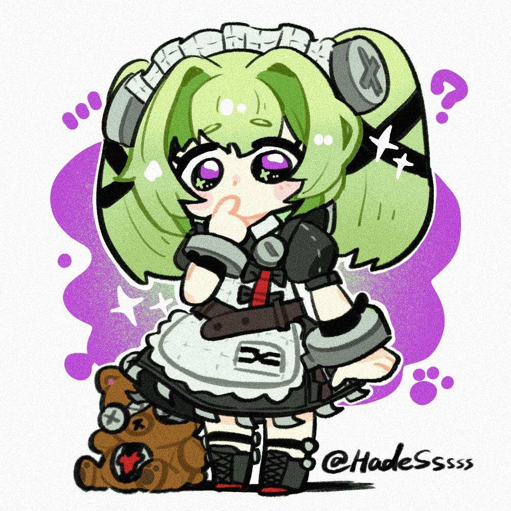 1girl, ?, apron, autis_tic, belt, black_boots, black_bow, black_dress
