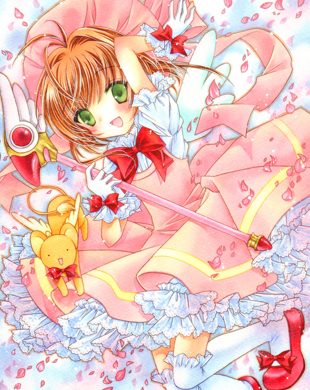 brown_hair, card_captor_sakura, cardcaptor_sakura, child, frills, fuuin_no_tsue, gloves, green_eyes