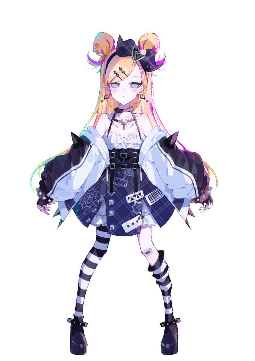 1girl, absurdres, asymmetrical_legwear, bare_shoulders, belt, black_belt, black_bow, black_hairband