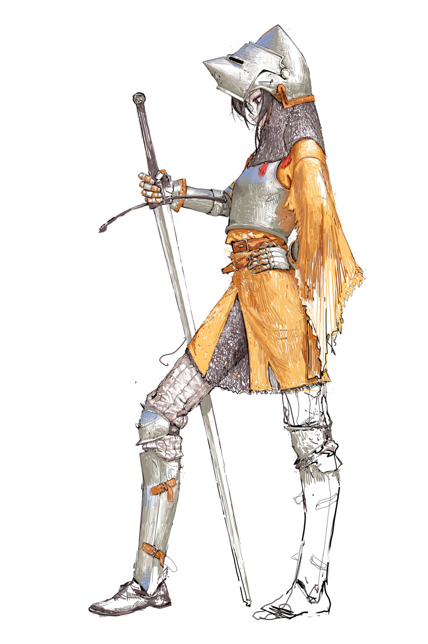 1girl, absurdres, armor, aventail, belt, breastplate, chainmail, clothing_request