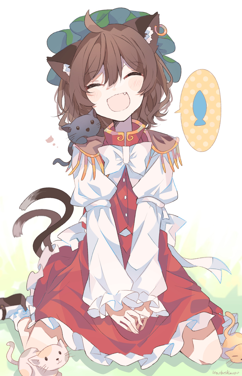 1girl, ^_^, absurdres, ahoge, aiguillette, animal_ear_fluff, animal_earrings, animal_ears