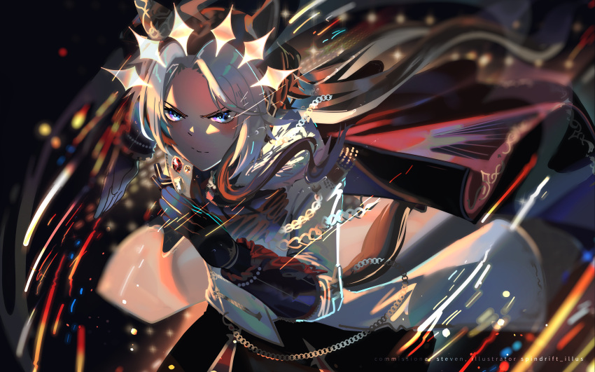 1girl, absurdres, ahoge, animal_ears, black_cape, black_gloves, blue_eyes, brown_hair