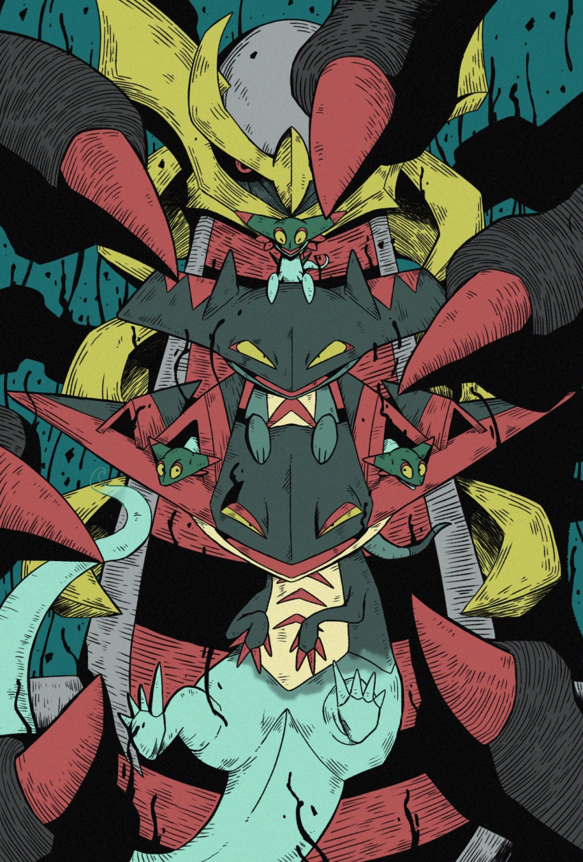 alternate_form, aqua_skin, black_sclera, black_skin, chevron_(symbol), colored_sclera, colored_skin, demon
