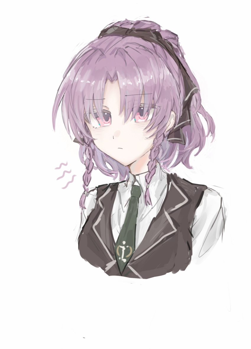 1girl, arm_at_side, assault_lily, black_bow, black_vest, bow, braid, bukejie