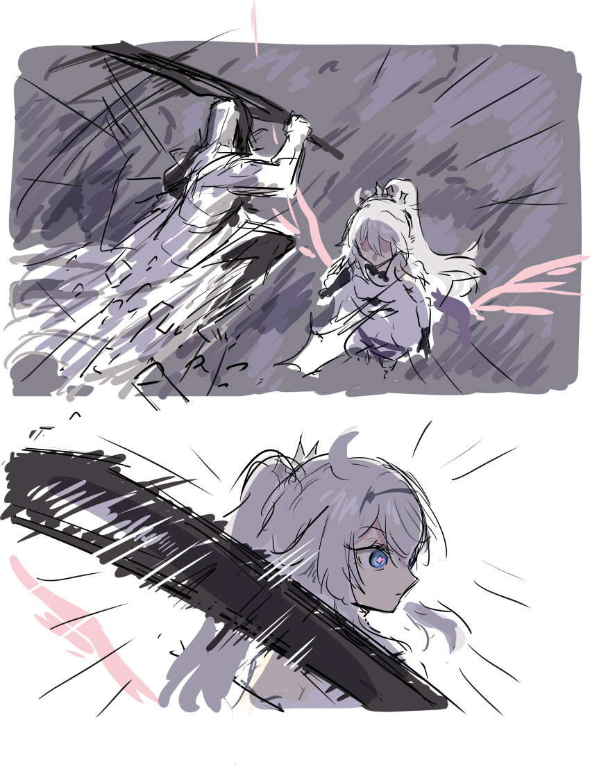 1boy, absurdres, ahoge, blue_eyes, colored_skin, fighting, highres, honkai:_star_rail