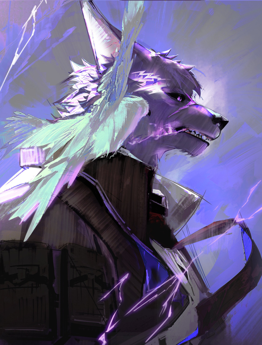 1boy, absurdres, black_jacket, chaos_zero_nightmare, electricity, from_side, furry, furry_male
