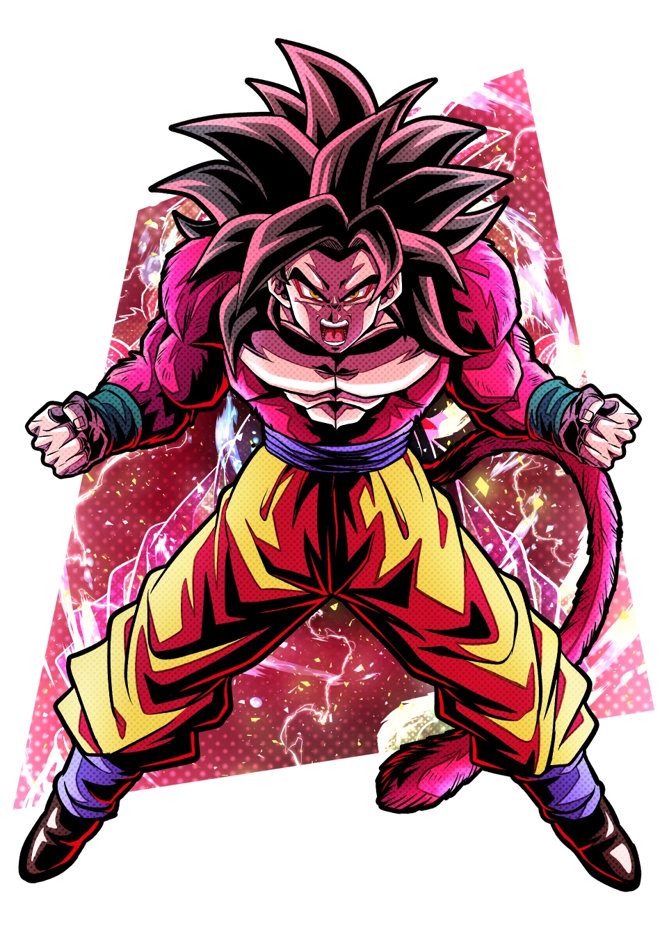 1boy, black_hair, blue_sash, body_fur, dougi, dragon_ball, dragon_ball_gt, highres