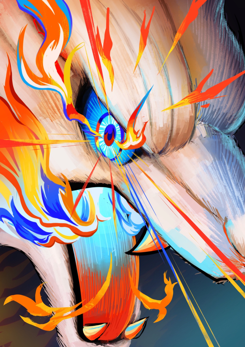 blue_eyes, blue_fire, blue_sclera, body_fur, breath_weapon, breathing_fire, close-up, colored_sclera