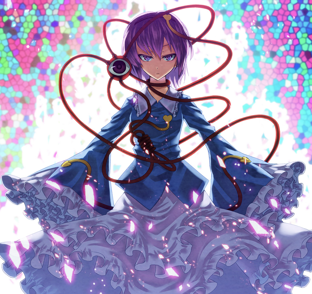 din_(flypaper), eyeball, hairband, heart, komeiji_satori, purple_eyes, purple_hair, short_hair