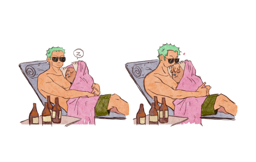 0000alisa, 2boys, antlers, blue_nose, bottle, commentary, english_commentary, green_hair