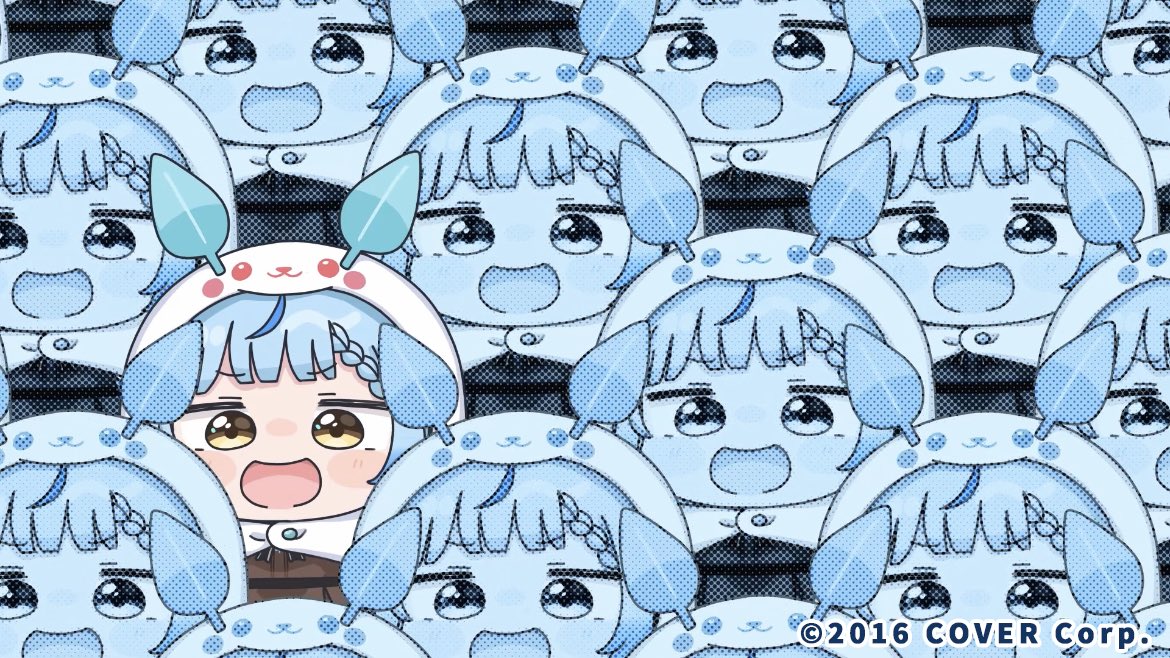 6+girls, :d, blue_hair, blush_stickers, braid, braided_bangs, brown_dress, brown_eyes