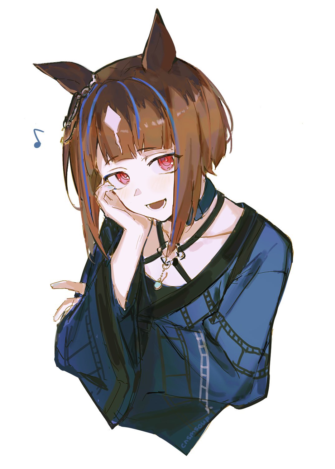 1girl, animal_ears, blue_kimono, brown_hair, cnsmsoup, highres, horse_ears, horse_girl