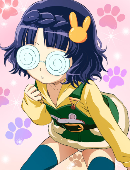 1girl, @_@, anyamal_tantei_kirumin_zoo, coke-bottle_glasses, glasses, haruyama, mikogami_rimu, panties