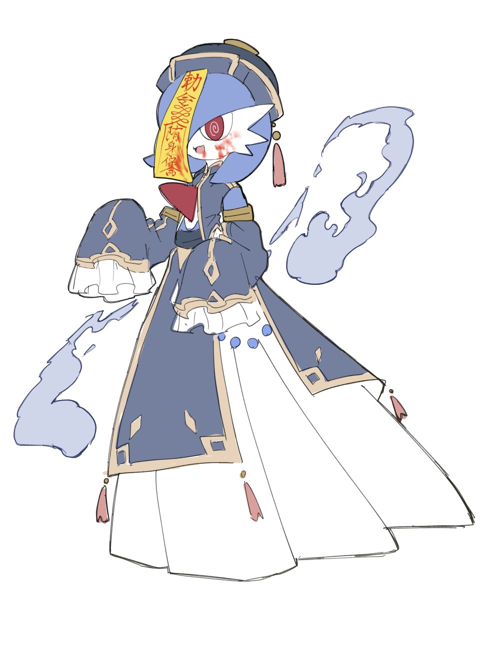 @_@, alternate_color, ayaka_488, blood, blood_on_face, clothed_pokemon, detached_sleeves, dress