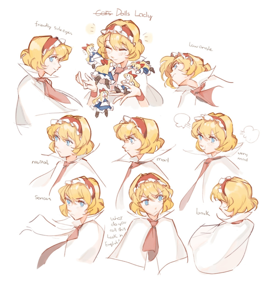 6+girls, :/, :t, ^_^, alice_margatroid, apron, blonde_hair, blue_dress