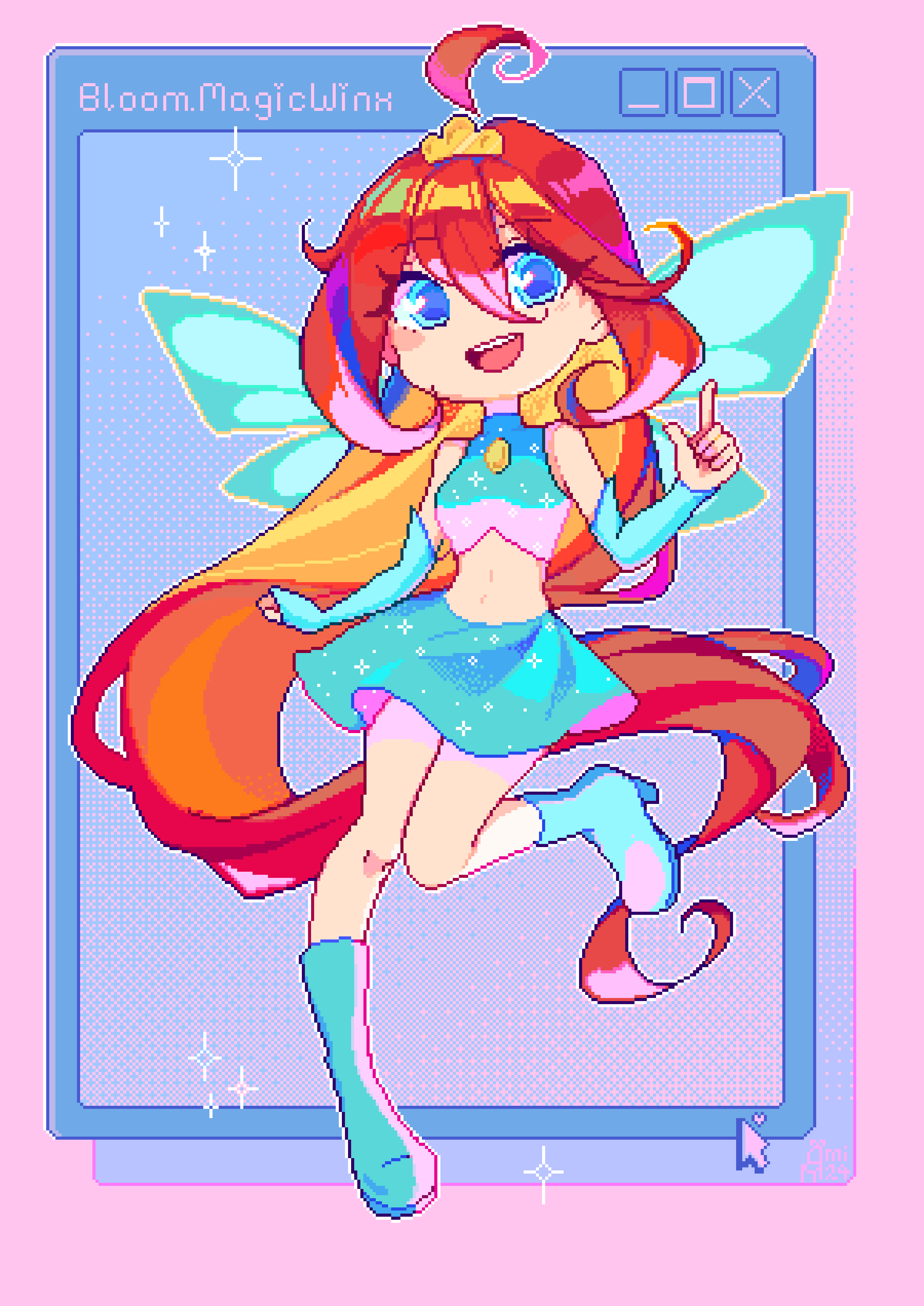 1girl, absurdly_long_hair, absurdres, ahoge, bare_shoulders, bloom_(winx_club), blue_arm_warmers, blue_boots