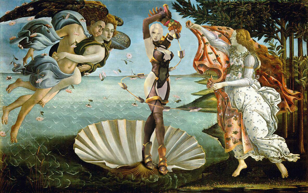 beach, birth_of_venus, boat, derivative_work, fine_art_parody, guillaume_colomb, isabella_valentine, parody