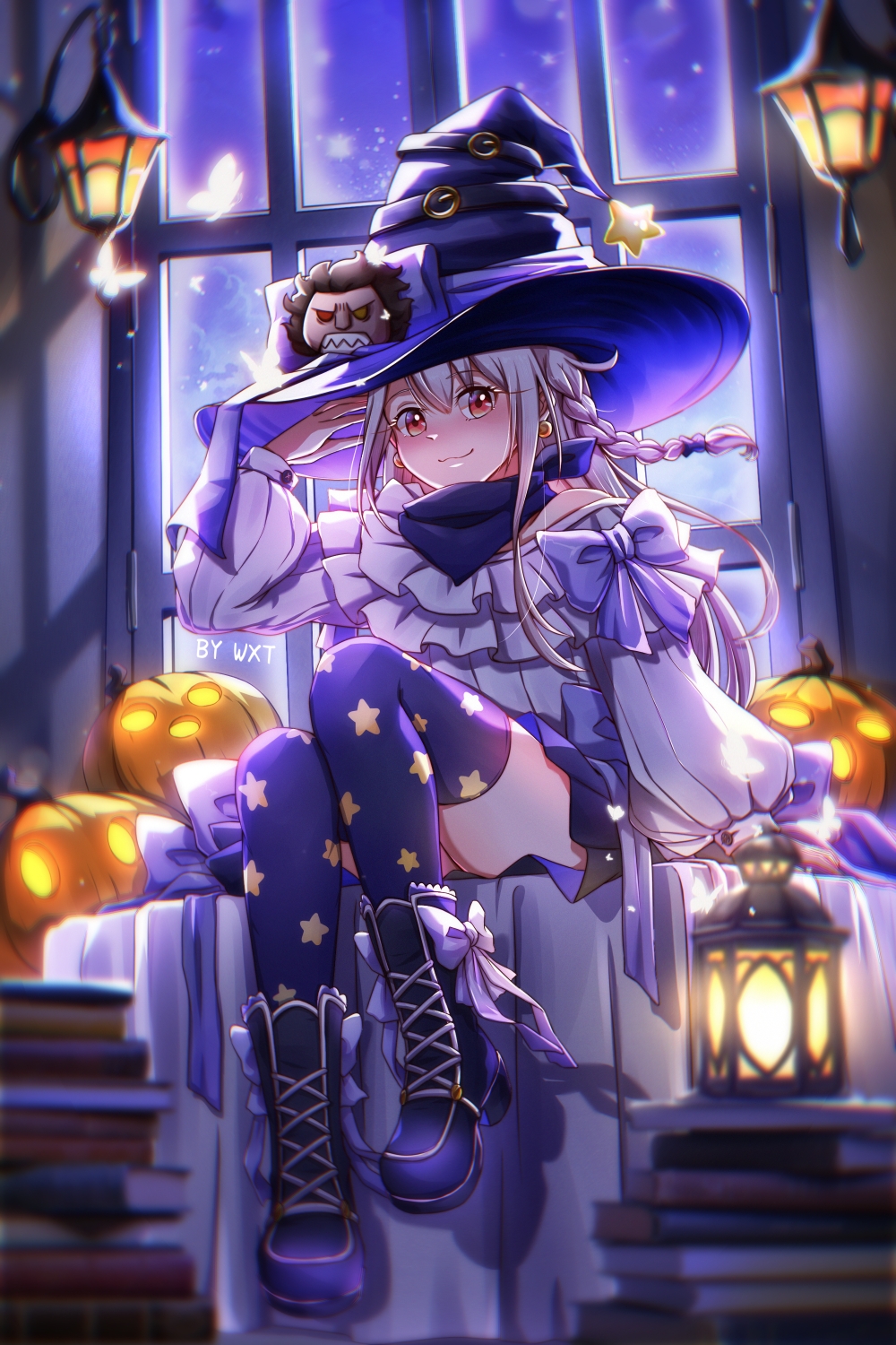 1girl, alternate_costume, belt, black_belt, black_boots, blurry, blurry_foreground, blush