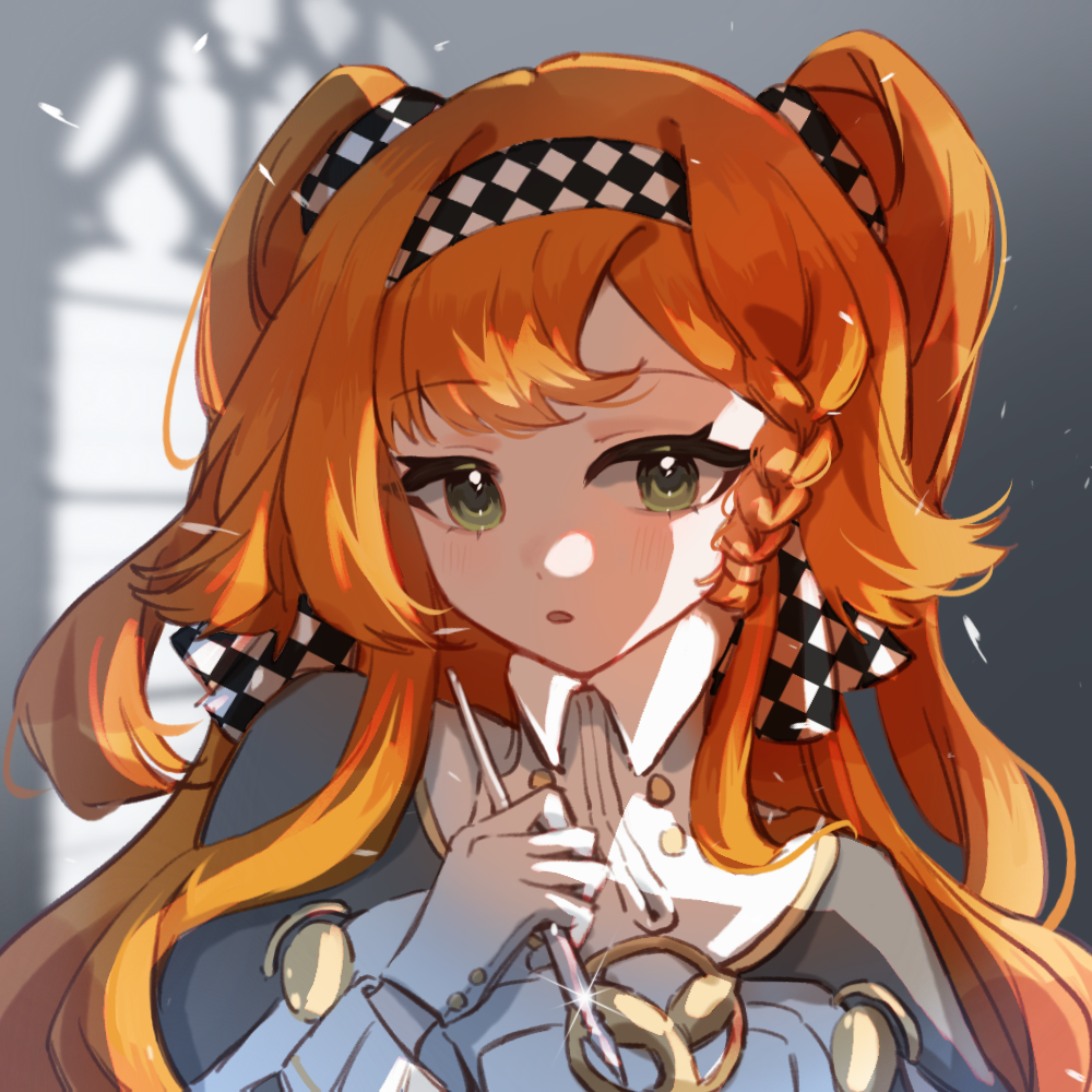 1girl, :o, checkered_hairband, chilizi, dress, glass_pen, glint, green_eyes
