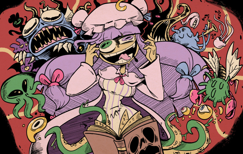 book, breasts, commentary, crescent, crescent_hat_ornament, cthulhu, cthulhu_mythos, deep_one