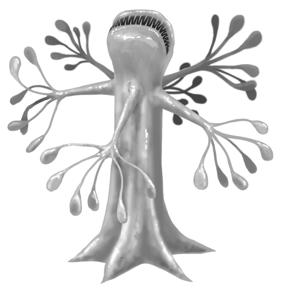 alien, call_of_cthulhu, commentary_request, cthulhu_mythos, mixed-language_commentary, monster, no_humans, sharp_teeth, simple_background, slash_sai_430, solo, teeth, tentacles, white_background, xiclotlan