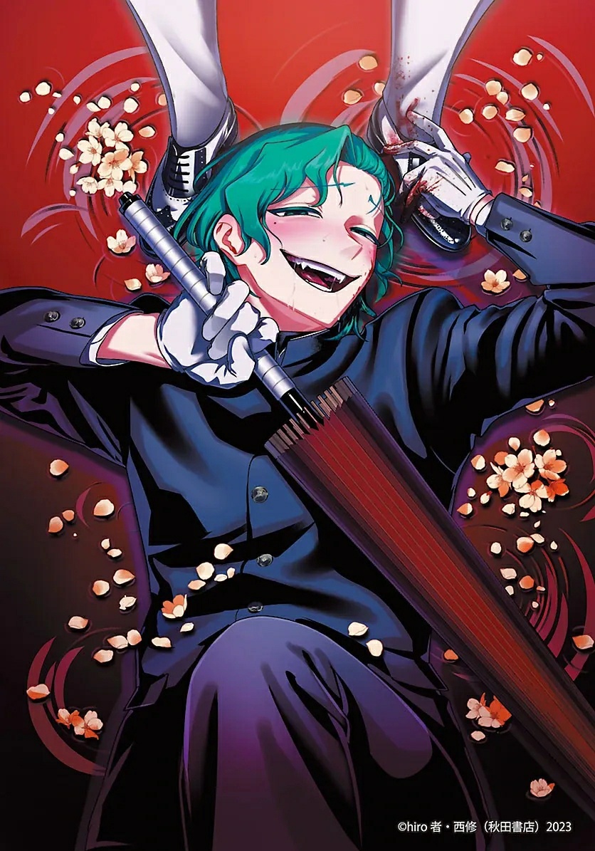 ami_kiriwo, amy_kirio, happy, mairimashita!_iruma-kun, mairimashita!_iruma-kun_mafia_au, multiple_boys, parasol, short_hair